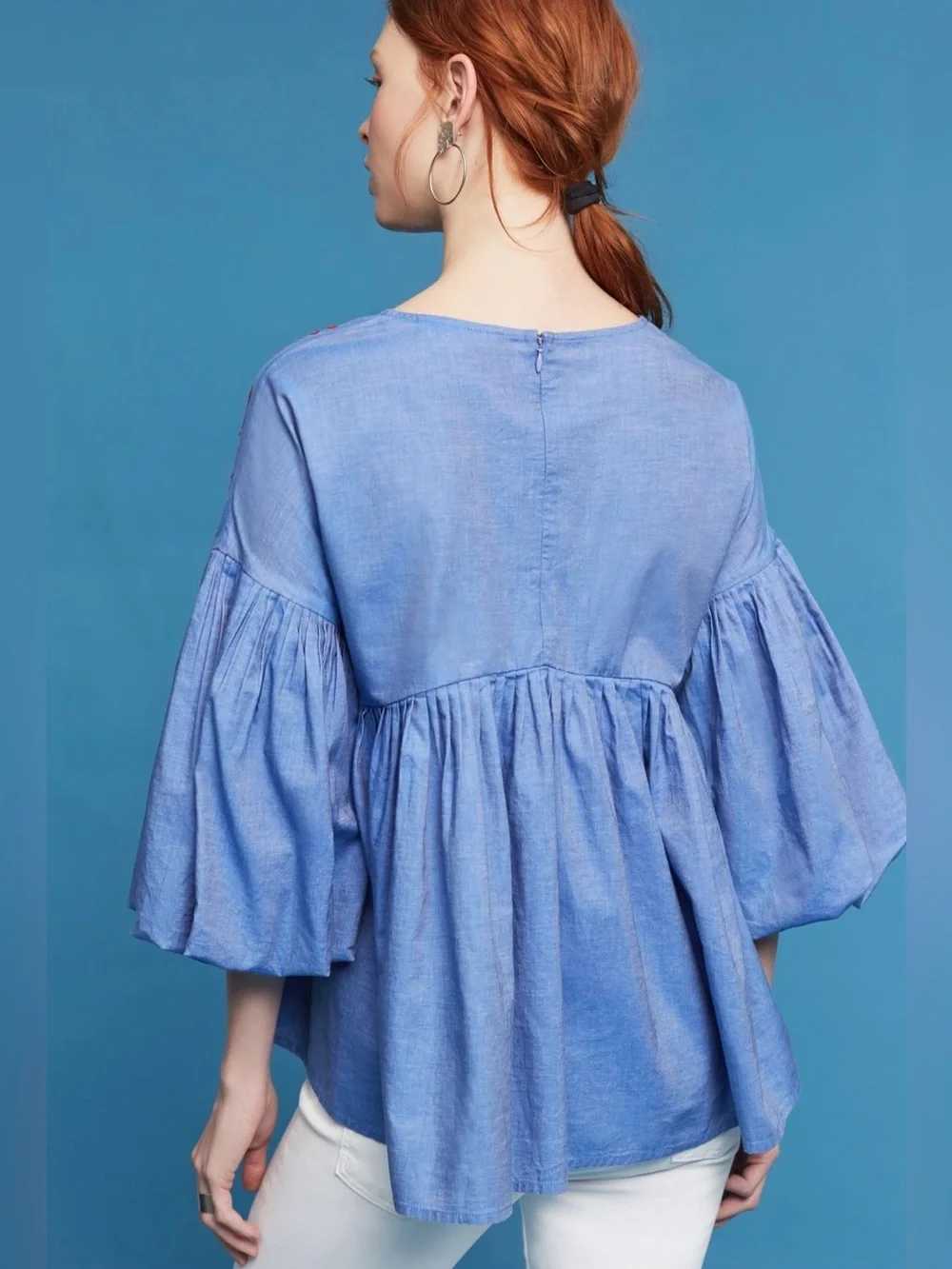 HEMANT & NANDITA Blue Tunic with Red Embroidery Small